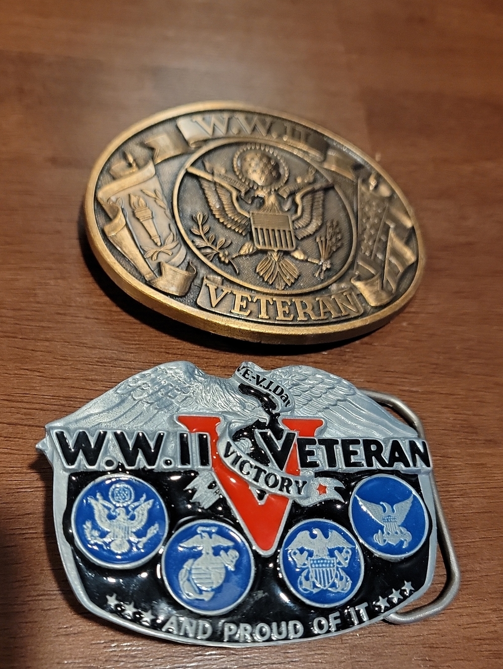 Two World War II Veteran Belt Buckles